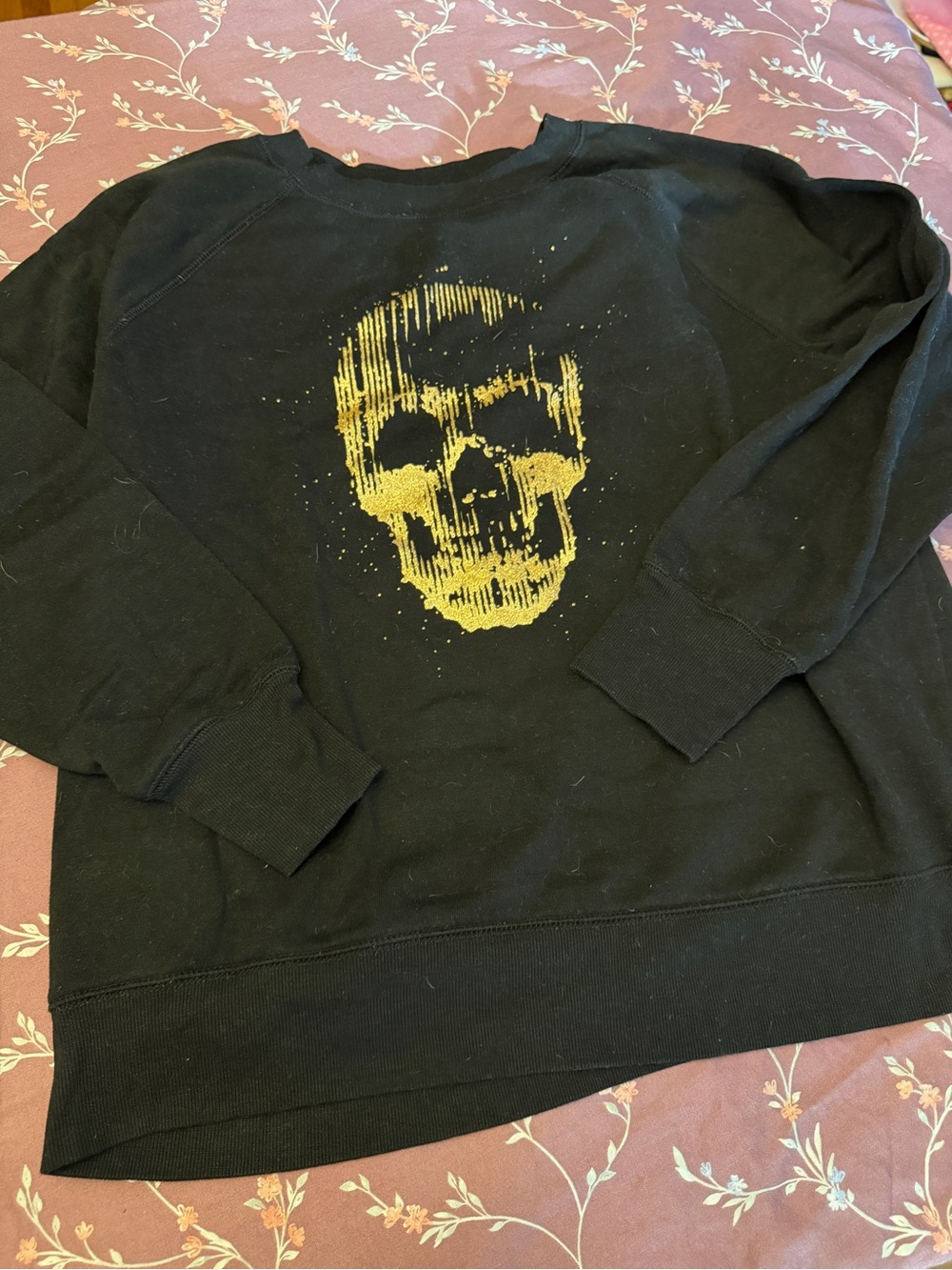 Maurices Black Crewneck Sweater with Skull Graphic